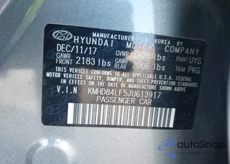 2018 Hyundai Elantra Sel из США, поврежденный, VIN KMHD84LF5JU613917